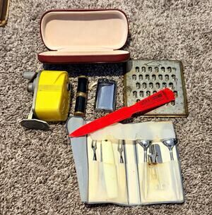 Vintage lot Ronson Highlight Lighter, Revlon lipstick,Pixie Pencil Sharpener